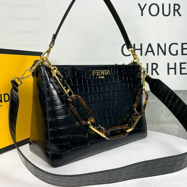 Cheap Black Shoulder Leather O'Lock Crocodile Zip In Bag Fendi 0812